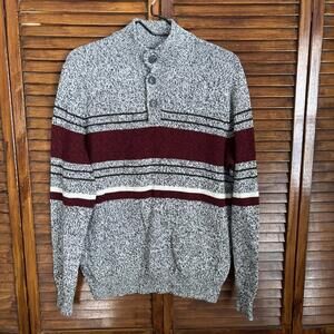 Croft & Barrow Men's Mock Neck Knit Sweater - Gray/Red - Size Medium
